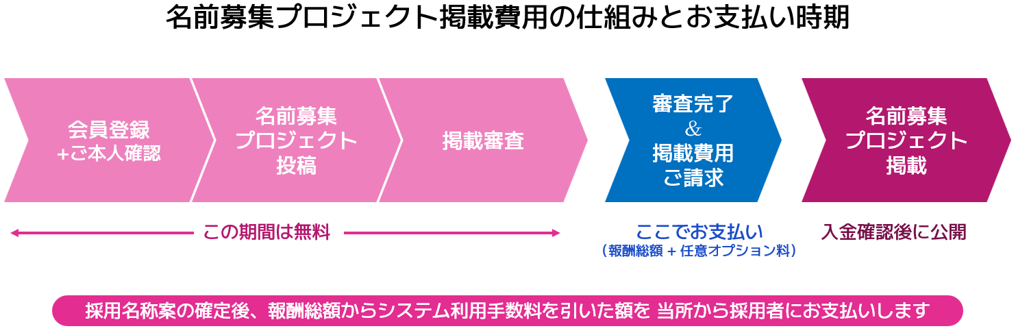 名前募集プロジェクト掲載費用の仕組みとお支払い時期